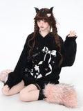 crazygirl's original sweet girl, soft and glutinous bow, lazy style, casual and versatile, hooded sweater, top, autumn and winter women