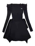 Spot C position little black dress French one-shoulder dress birthday dress waist cinched black high-end temperament skirt