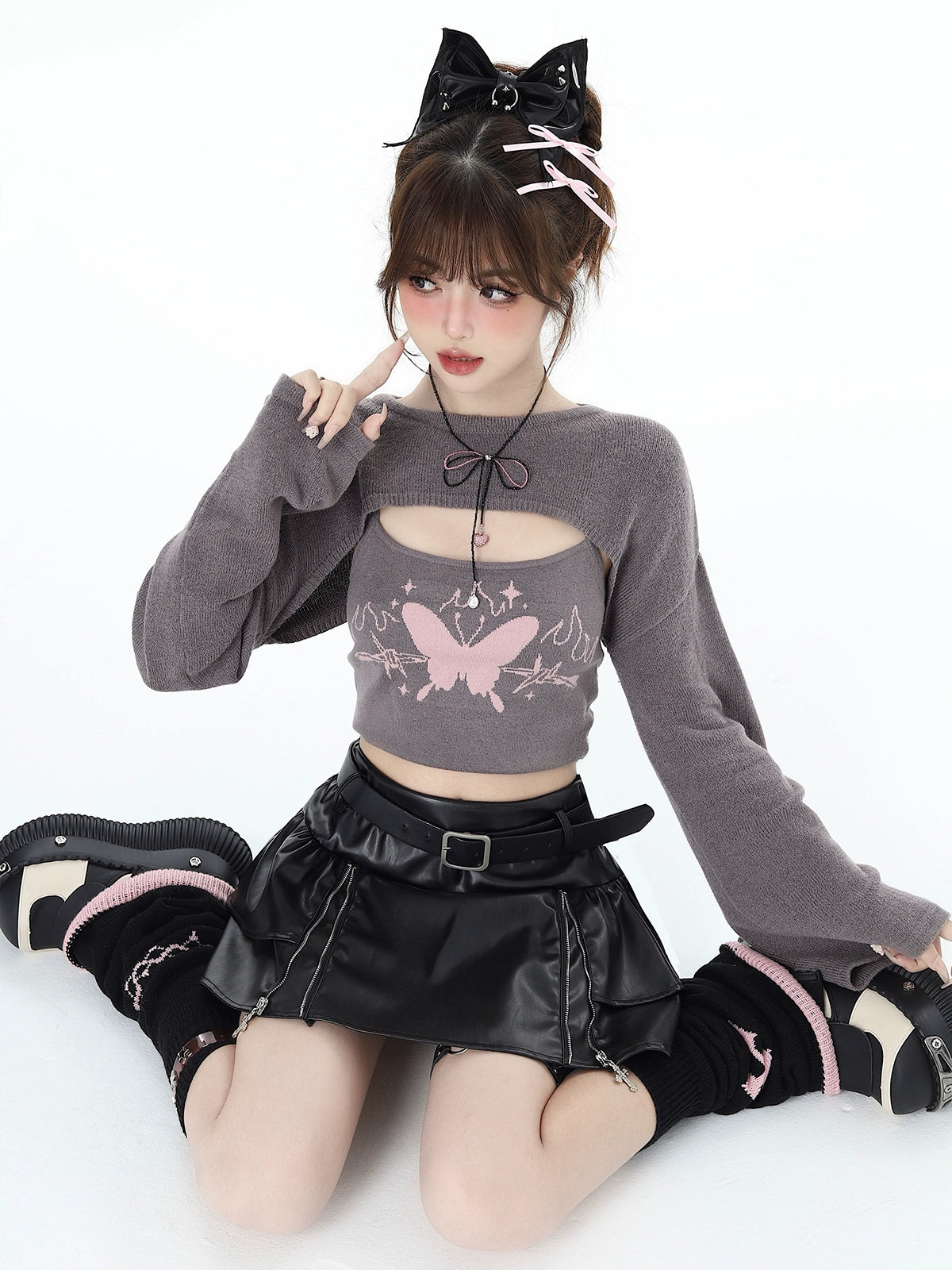 CrazyGirl Kawaii Pure Lust Two-Piece Knitted Top Long Sleeves