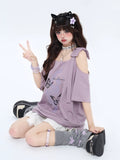 Crazygirl Kawaii Butterfly Oversized Long T-Shirt Shoulder Hole