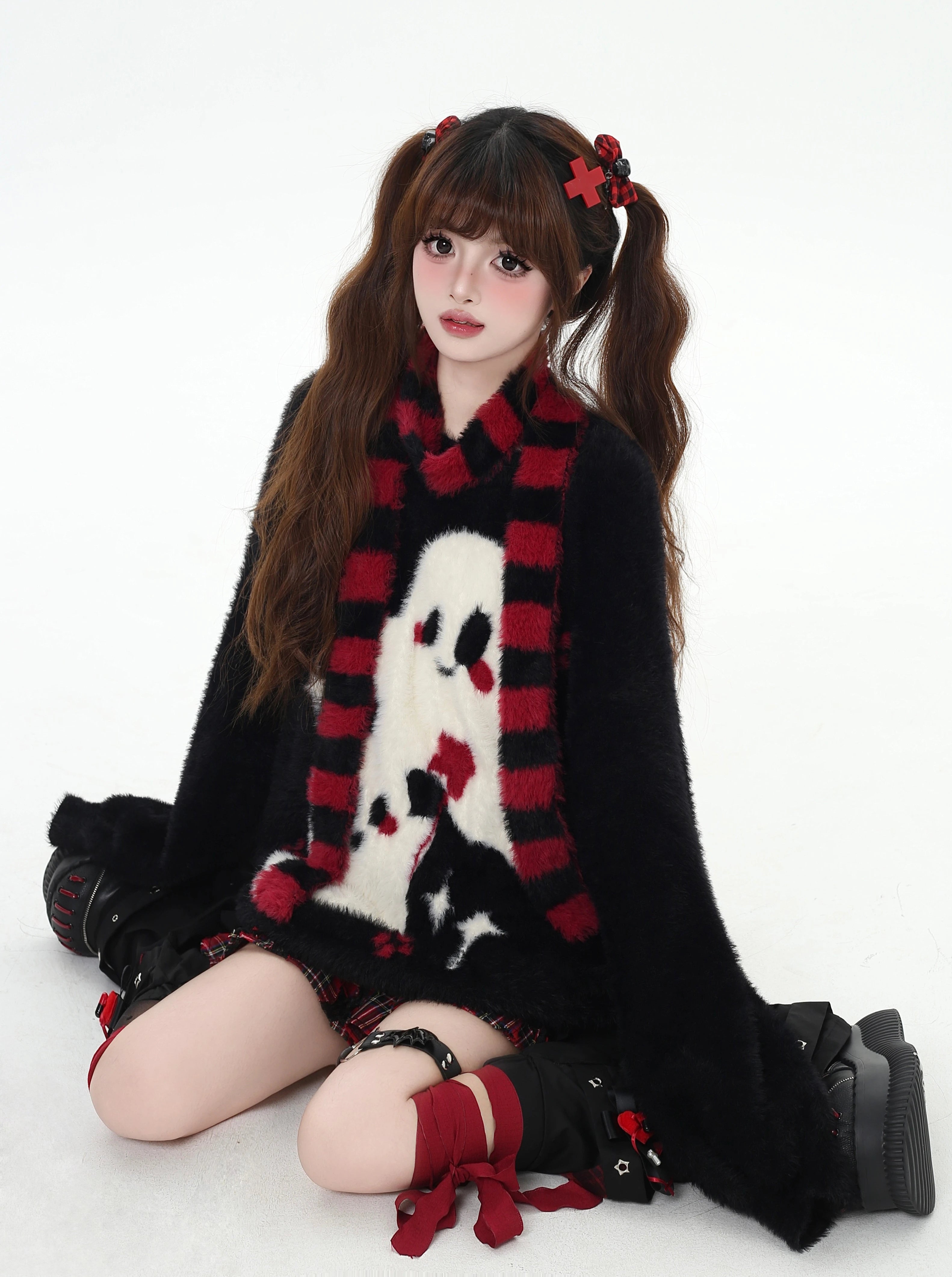 crazygirl [Ghost Paradise] subculture cute, soft and versatile imitation mink hair pullover scarf sweater