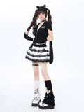 Crazygirl Kawaii Slim Zipper Rabbit Ears Hooded Jacket Short Sleeve Top