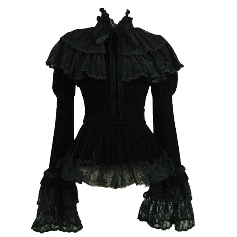 Historical LACE GARDEN Medieval Lolita French Court Black Velvet Sleeve Shawl