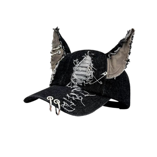 Dark Punk Y2K Rabbit Ears Baseball Cap with Chain