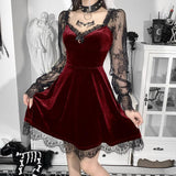 Goth Lace Dress Chest-Baring, Ruffled Long Sleeve Slim Waist