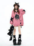 crazygirl [pure love loop 2.0] black and red New Year subculture original V-neck cut-and-sew loose sweater winter