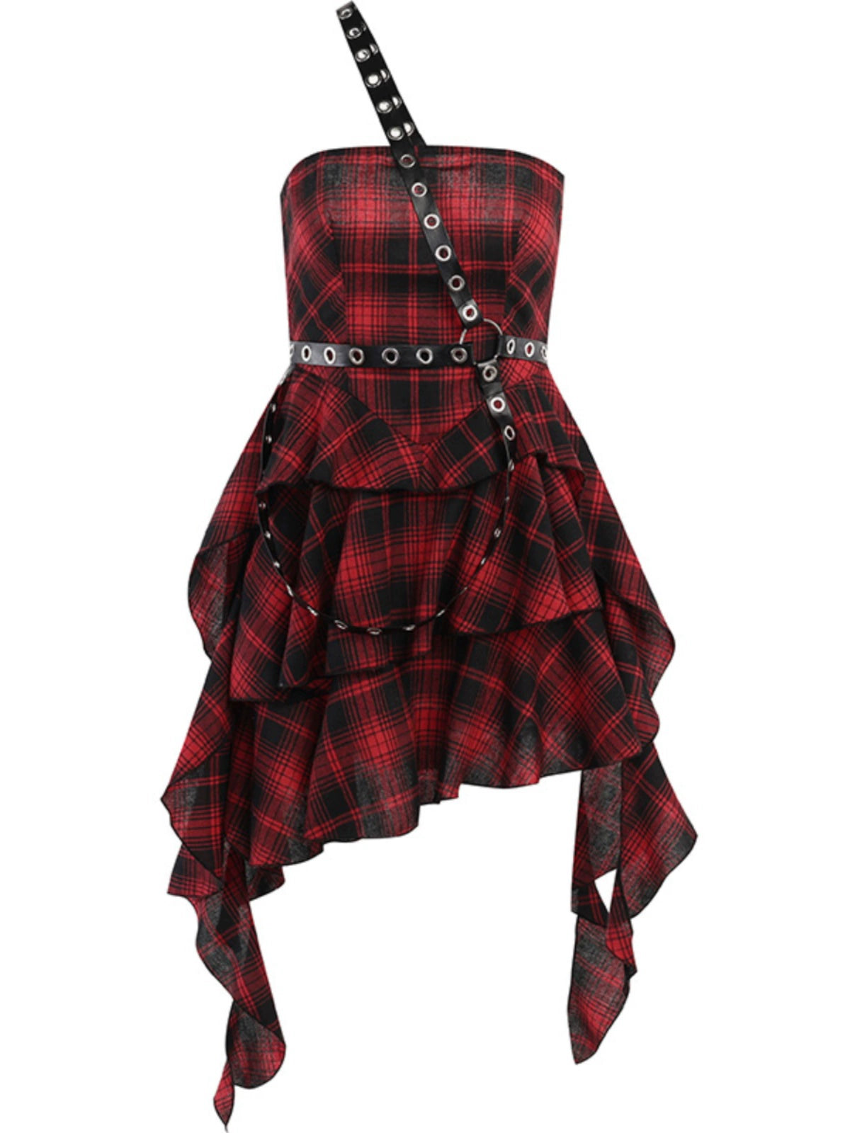 Hot Gothic Red and Black Plaid Punk Skirt - Rock Goth Dress