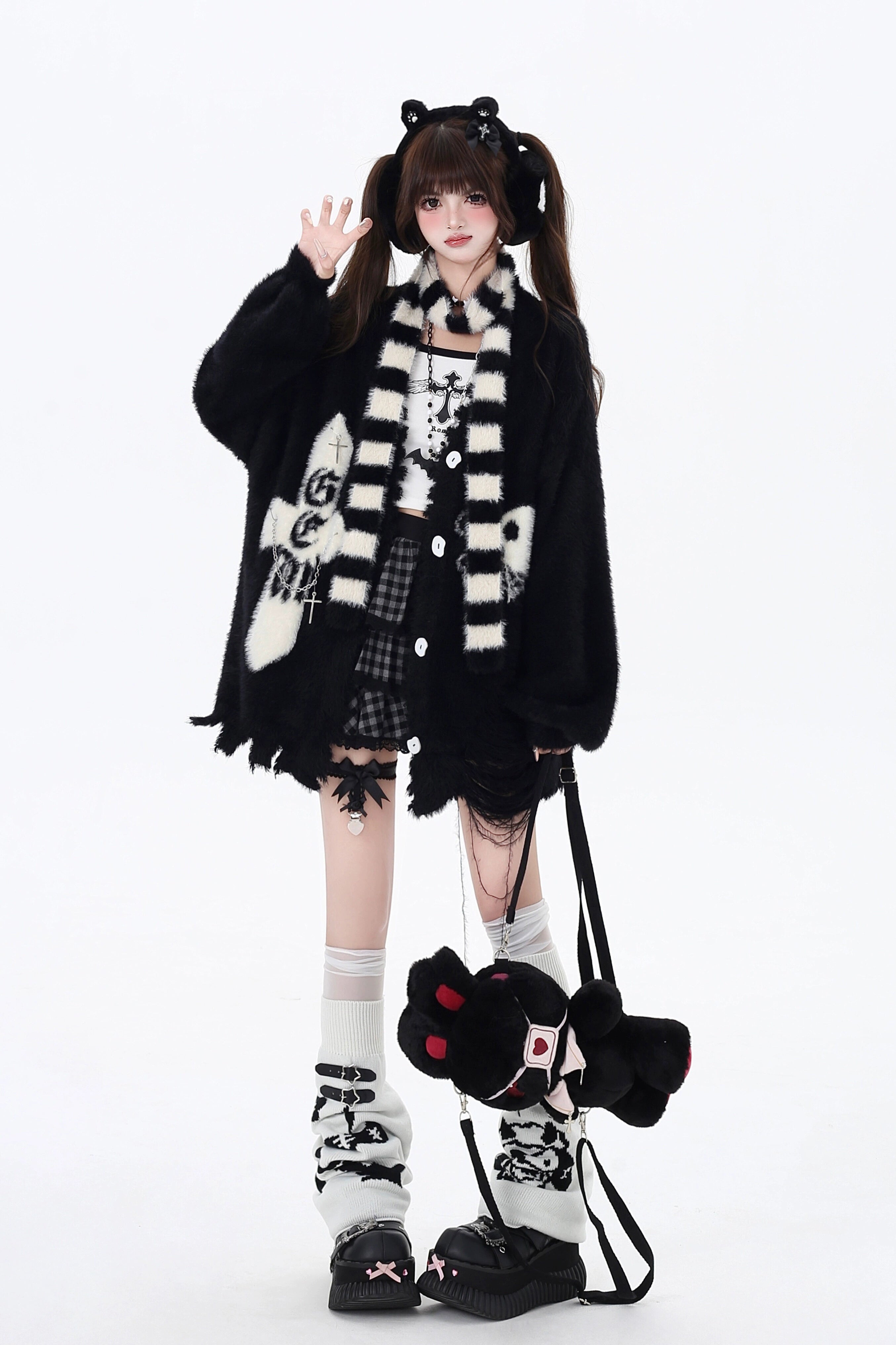 crazygirl [doomsday sea fog] original design subculture imitation mink fur niche cardigan sweater scarf scarf