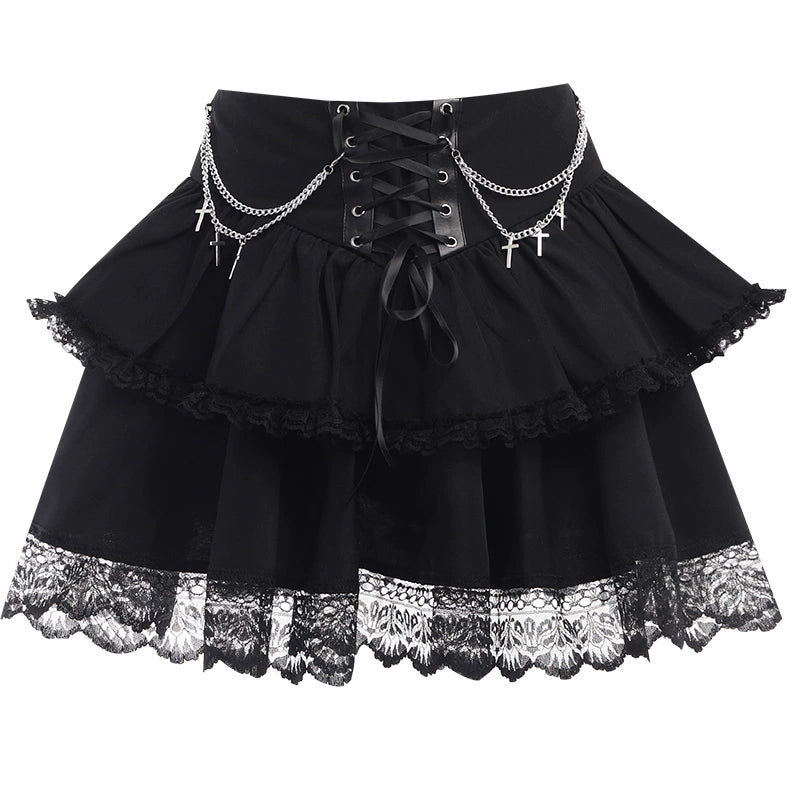 Y2K Gothic Lolita Double Dress Skirt Punk Cake Subculture Puffy