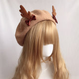 Japanese Soft Girl Antler Beret, Cute Deer Biscuit Design