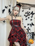 Hot Gothic Red and Black Plaid Punk Skirt - Rock Goth Dress