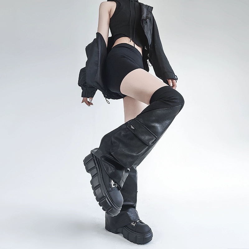 Leather Over-the-Knee Leg Covers Socks with Pocket
