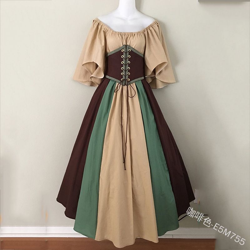 Historical Medieval Long Dress Short Flying Sleeves