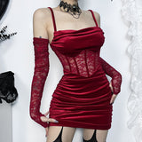 Hot Gothic Red Slip Dress with Sleeves