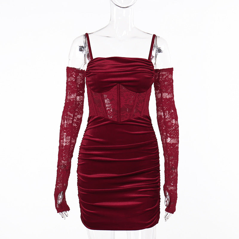 Hot Gothic Red Slip Dress with Sleeves