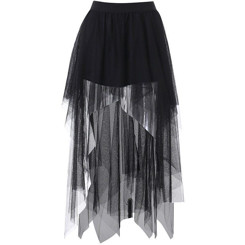 Goth High-Waisted Mesh Irregular Skirt