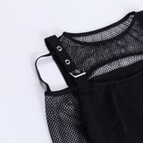 Punk Style Cutout Mesh Long Sleeve Corset Top