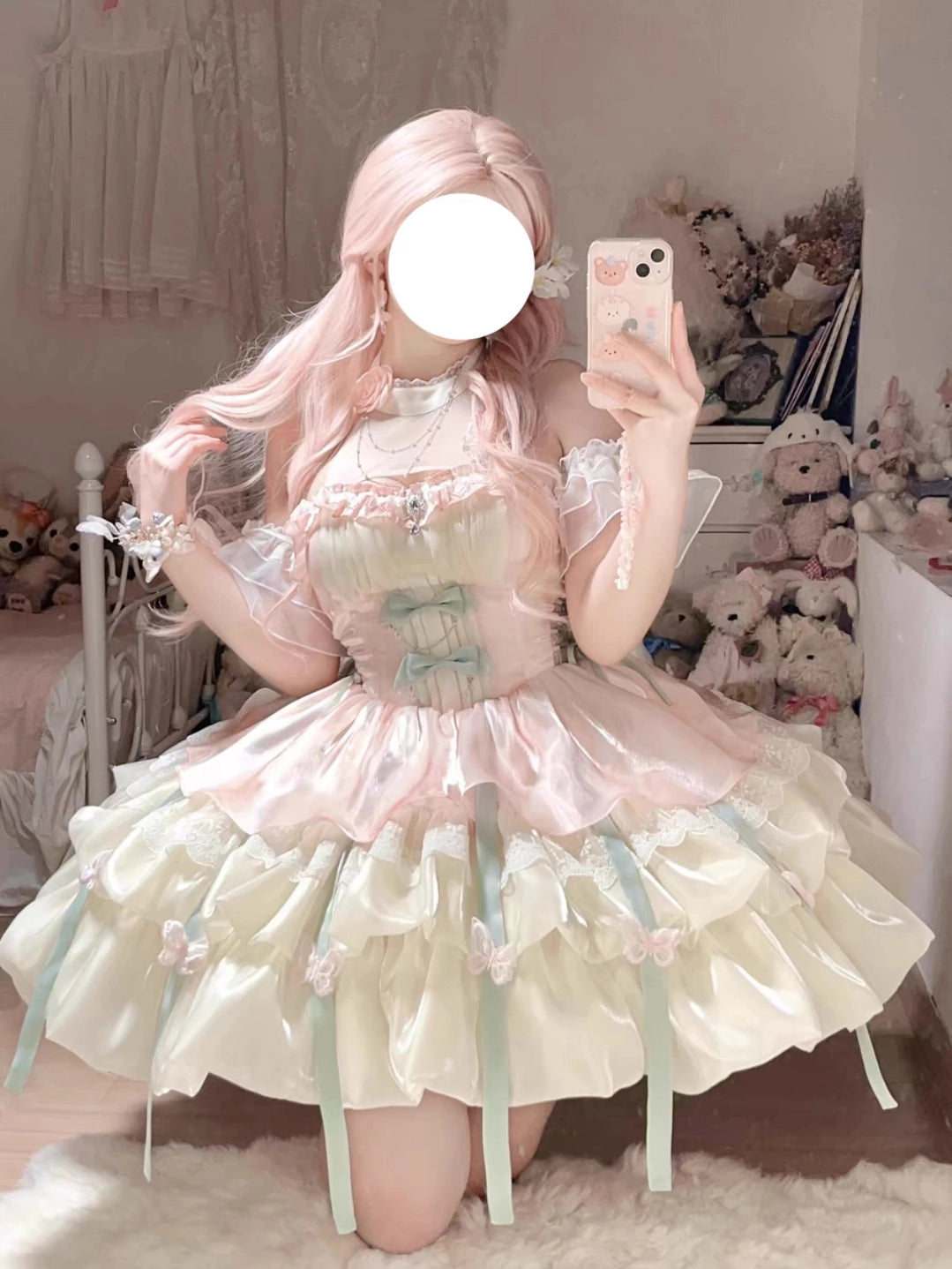 Covenant Kawaii Lolita Fairy Apricot Blue Halterneck Princess Puffy Dress