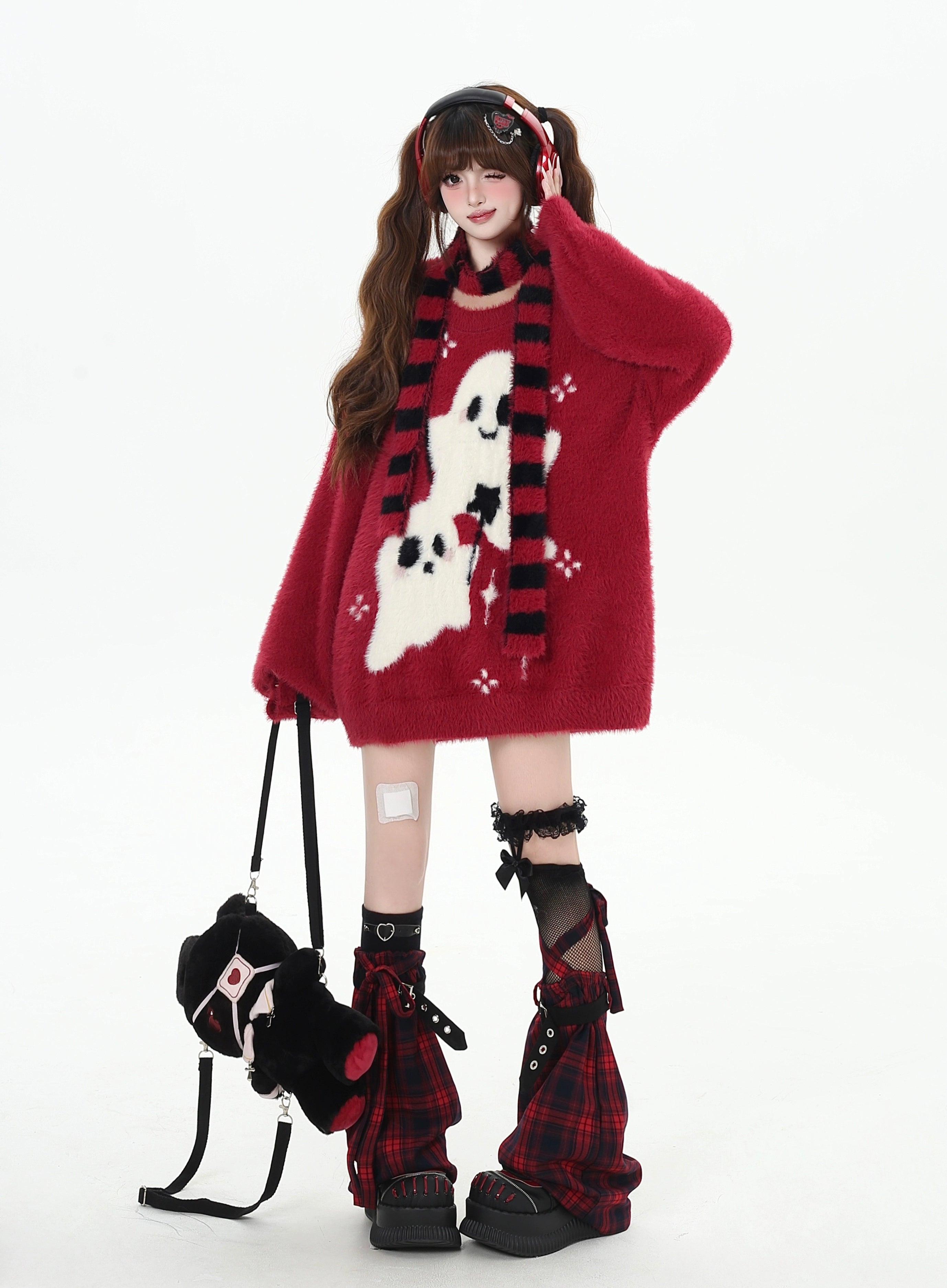 crazygirl [Ghost Paradise] subculture cute, soft and versatile imitation mink hair pullover scarf sweater