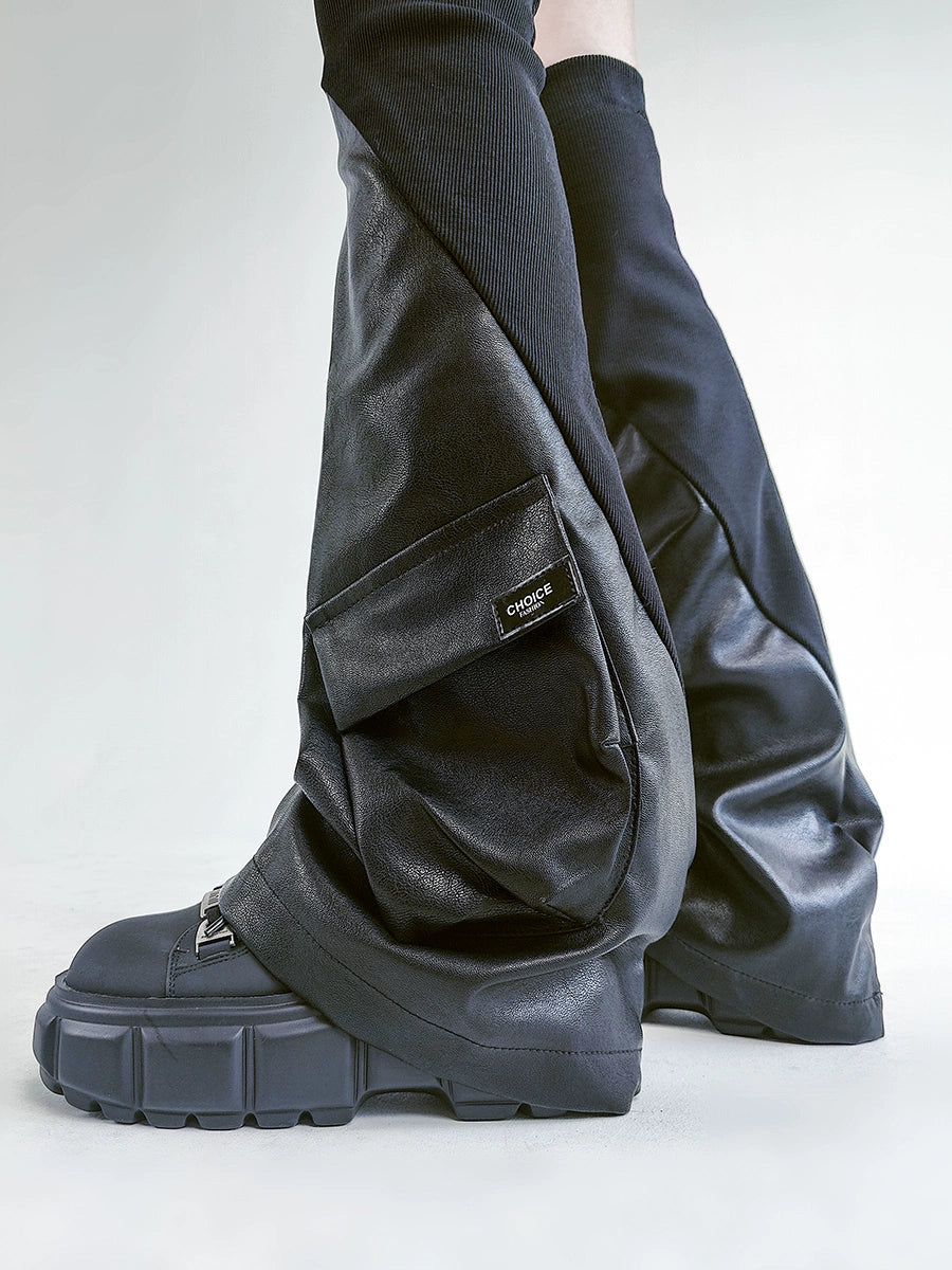Solost, dark function, wind leg cover, RO threaded leather panel, three-dimensional pocket, niche over-the-knee flared sock cover