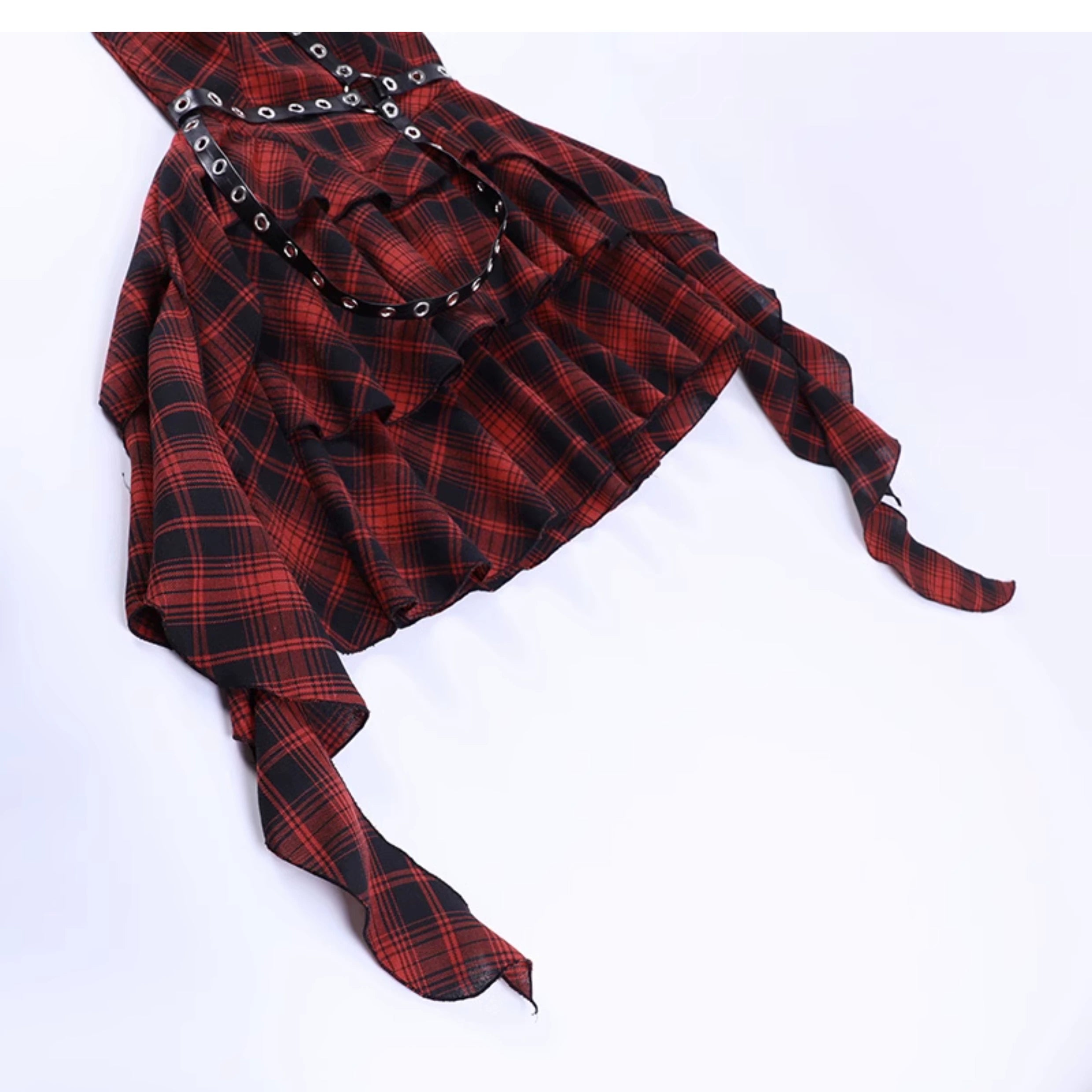 Hot Gothic Red and Black Plaid Punk Skirt - Rock Goth Dress