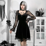 Goth Lace Dress Chest-Baring, Ruffled Long Sleeve Slim Waist