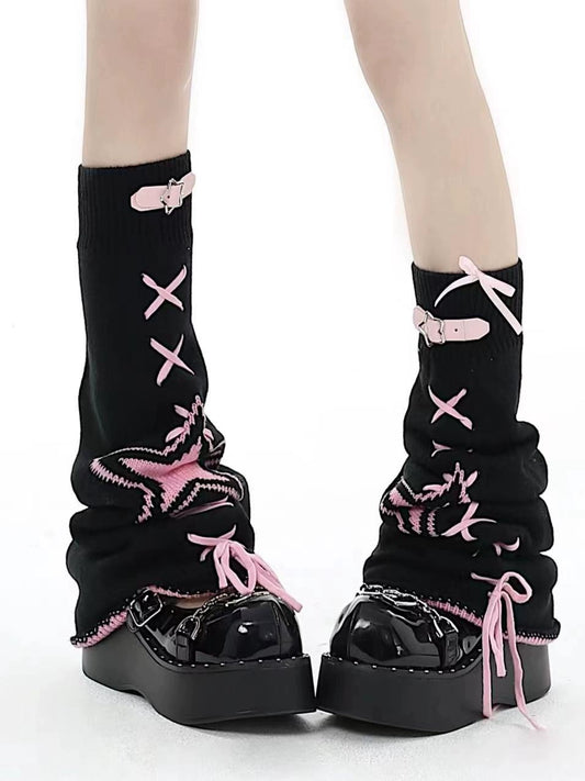 Goth Kawaii Over Knee Socks Bow Tie Warmer