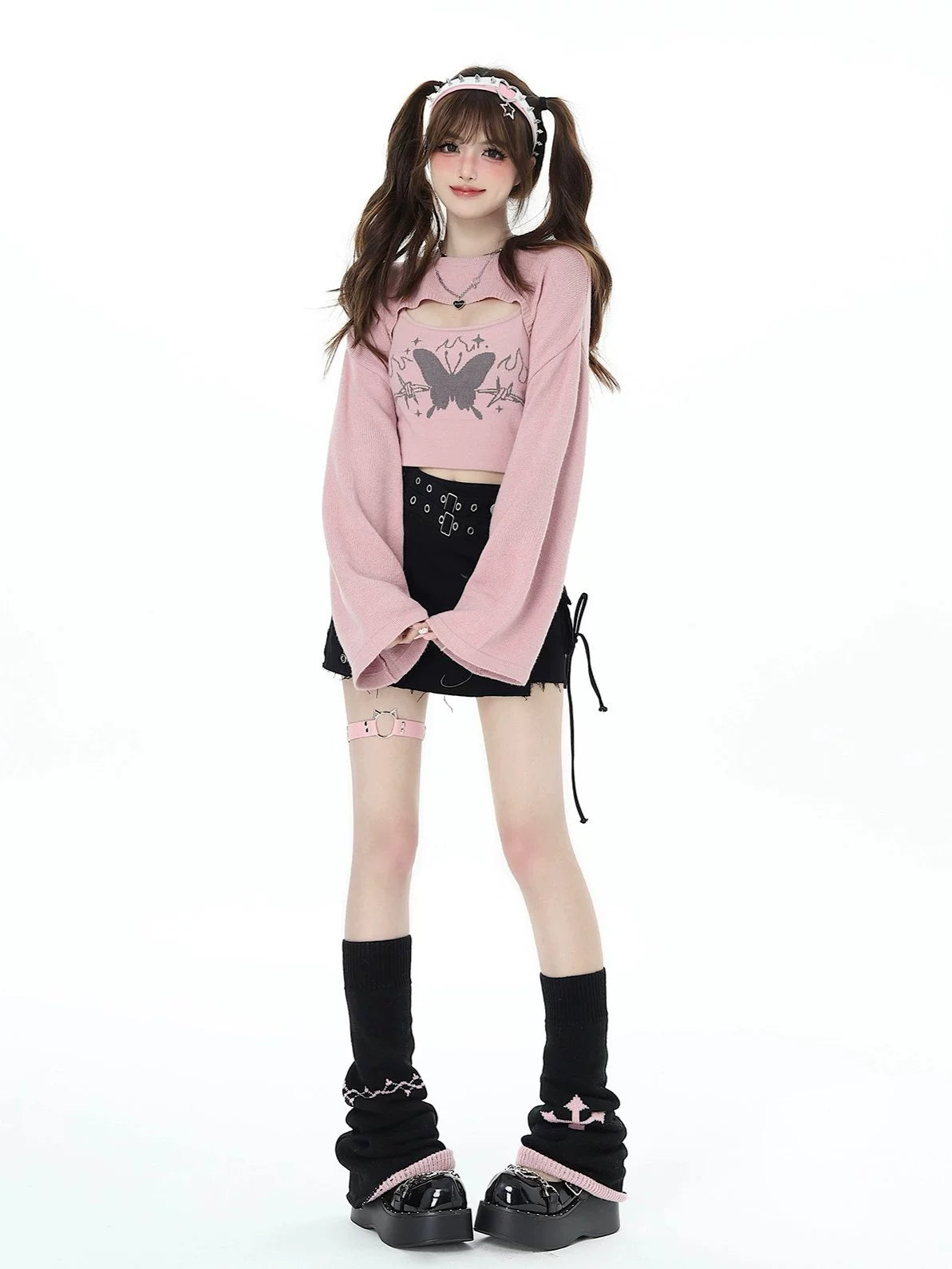 CrazyGirl Kawaii Pure Lust Two-Piece Knitted Top Long Sleeves