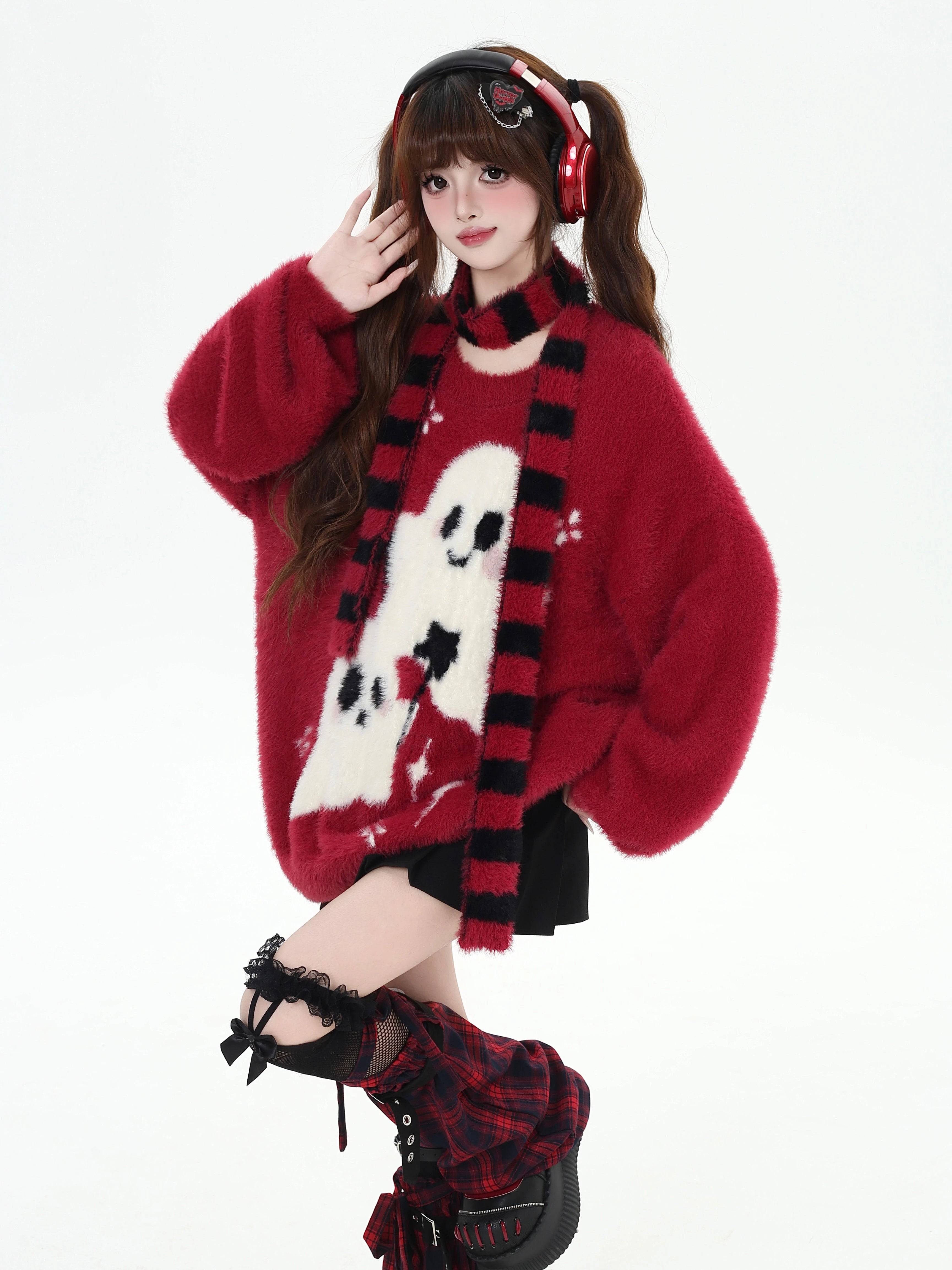 crazygirl [Ghost Paradise] subculture cute, soft and versatile imitation mink hair pullover scarf sweater