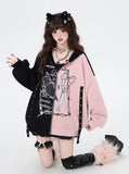 CrazyGirl doesn't lose money when you buy shares! Original sweet cool light sub-color contrasting hooded loose niche sweatshirt and fleece jacket