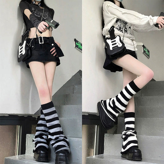 Black & White Striped Wide-Leg Socks Set