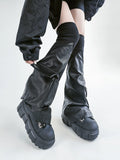 Solost, dark function, wind leg cover, RO threaded leather panel, three-dimensional pocket, niche over-the-knee flared sock cover
