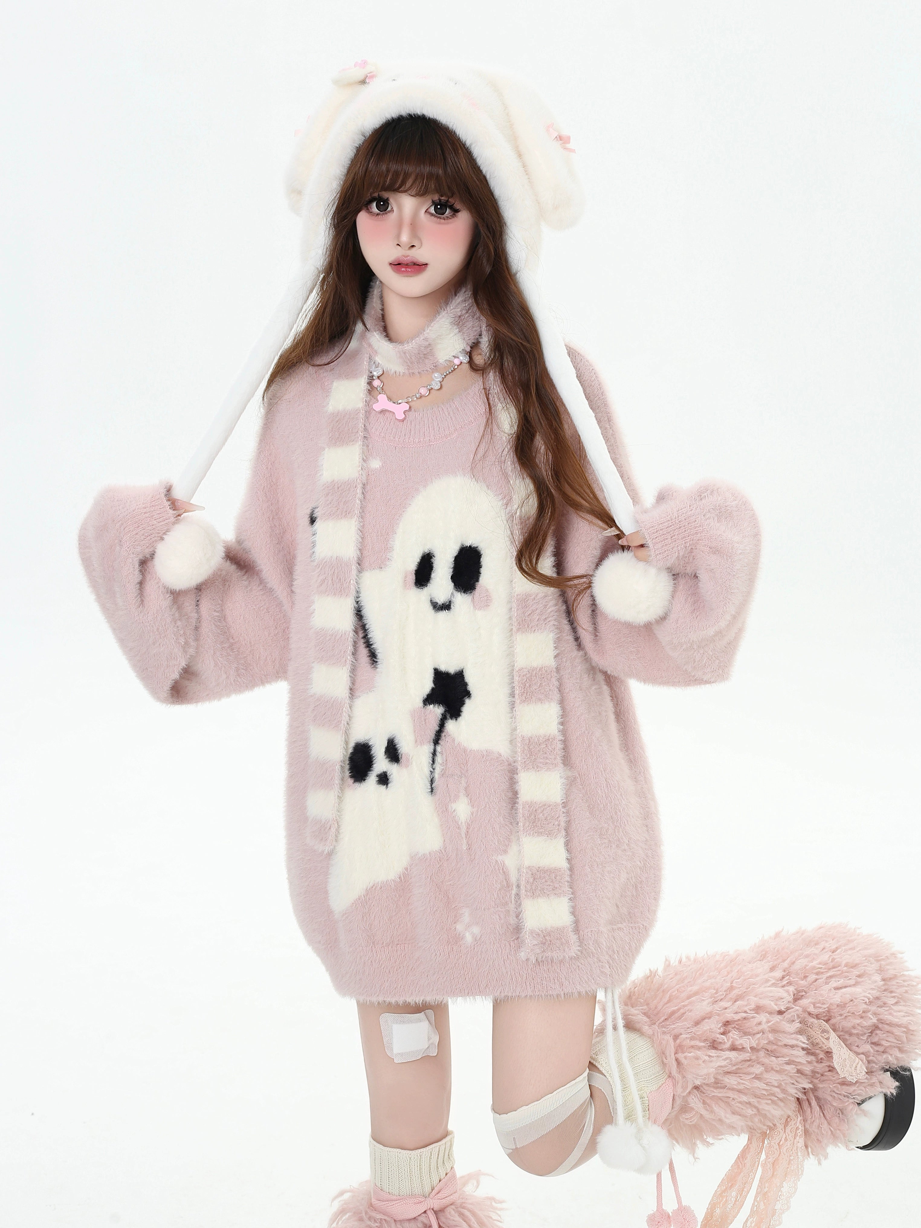 crazygirl [Ghost Paradise] subculture cute, soft and versatile imitation mink hair pullover scarf sweater