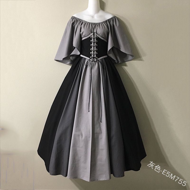 Historical Medieval Long Dress Short Flying Sleeves