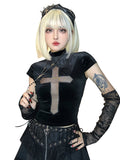 Goth Cross See-Through Short-Sleeved T-shirt Dark Style Slim Top