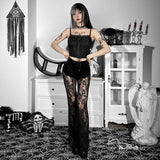 Goth Dark Lace See-Through Casual Pants Slim Straight