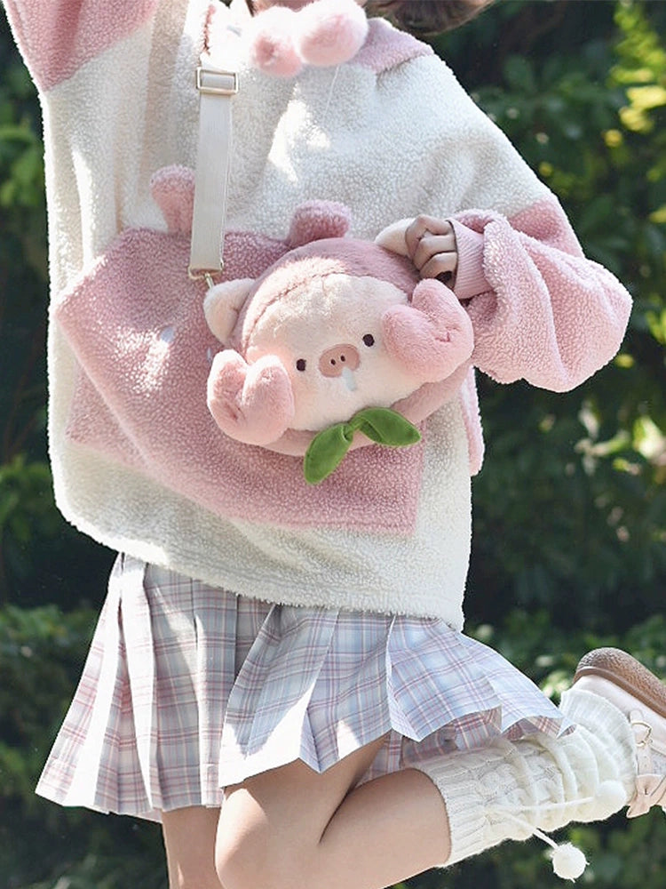 DRDR Kawaii Lolita Plush Pig Peach One-Shoulder Messenger Bag