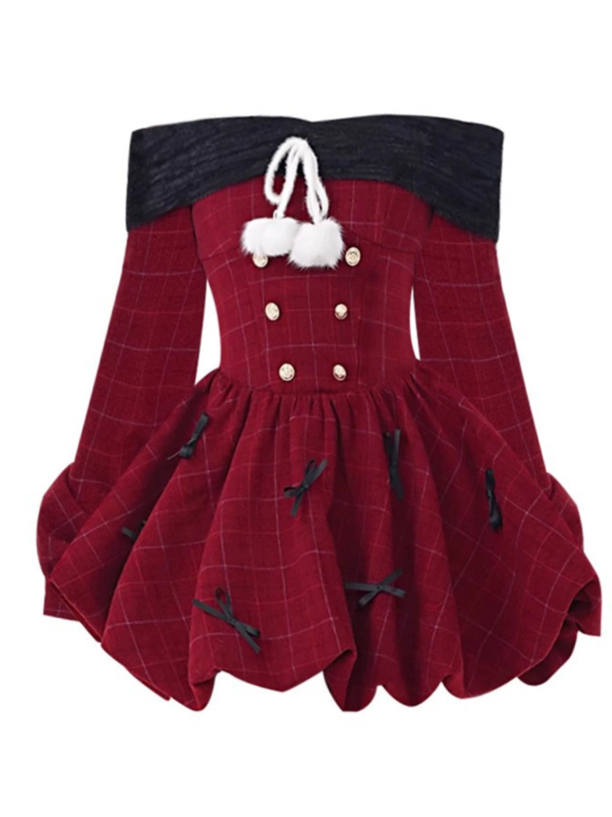 Christmas Burgundy Puffy Dress