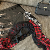 Punk Plaid Ruffle Leather Skirt