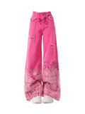 Pink Graffiti Wide-Leg Ripped Jeans