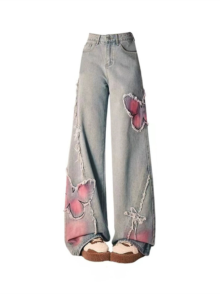 Butterfly Tie-Dye Wide-Leg Jeans