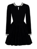 Black Velvet Puff Long Sleeve Dress