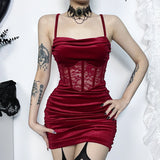 Hot Gothic Red Slip Dress with Sleeves