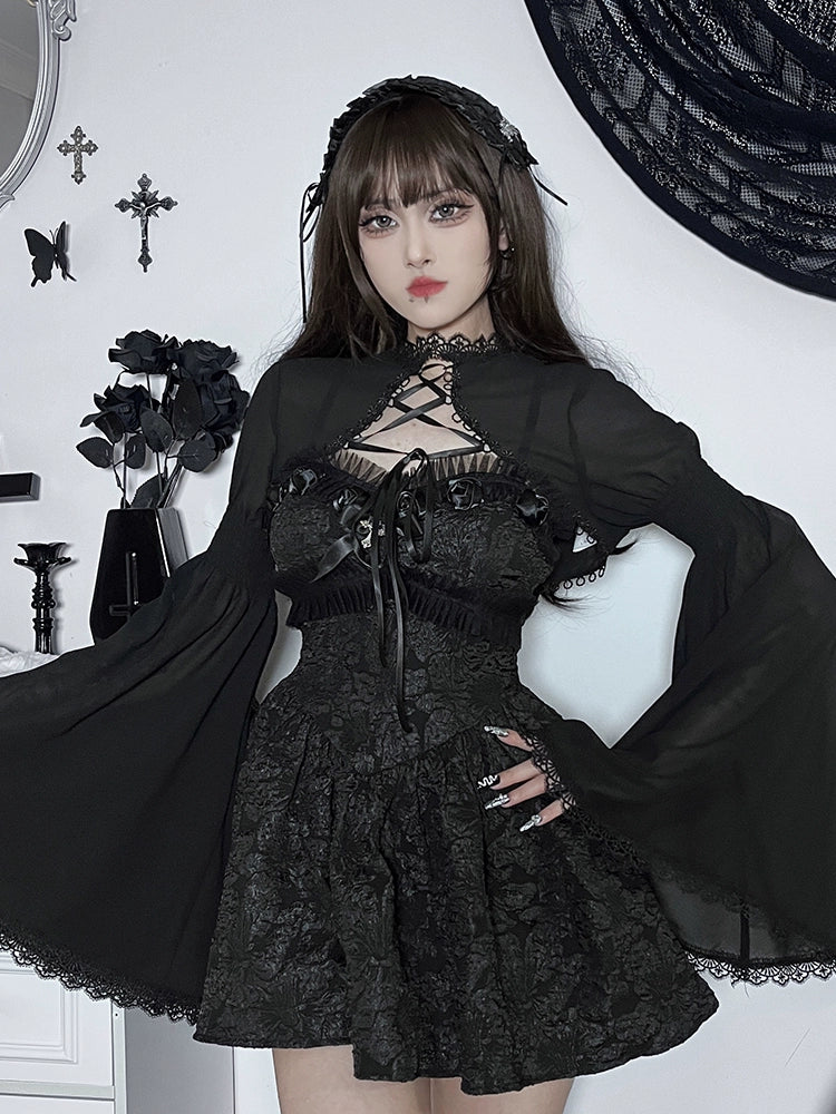 Gothic Lace Lolita Small Shawl Top Sleeves Black Coat - Lolita Overcoat