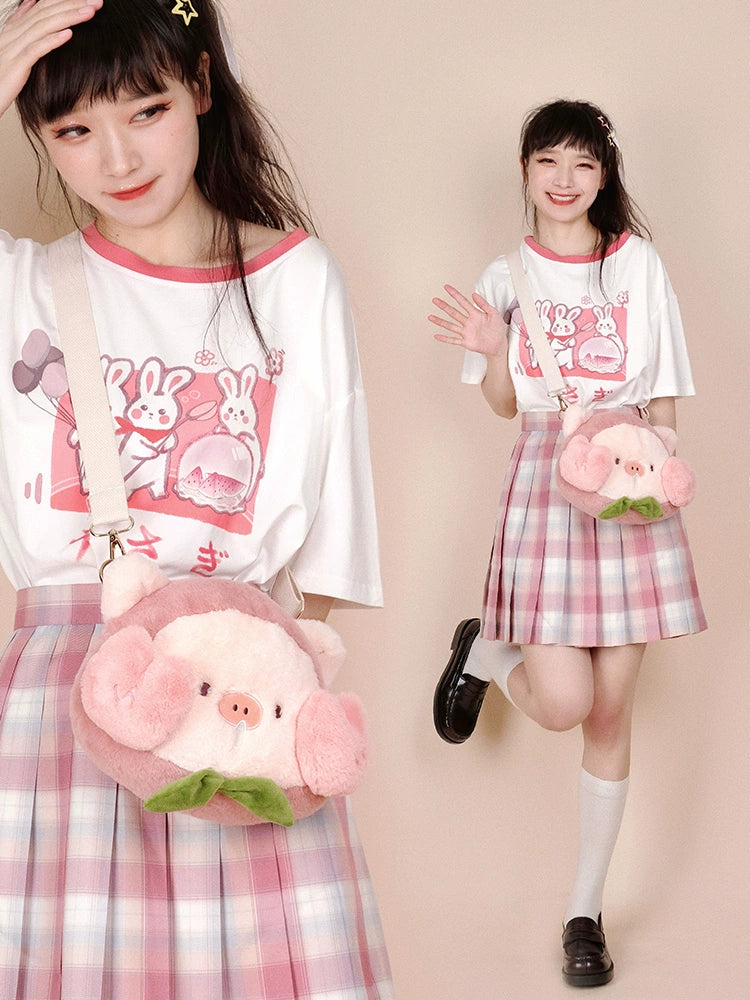 DRDR Kawaii Lolita Plush Pig Peach One-Shoulder Messenger Bag