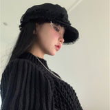 Original Girl Millennium Y2K Double Lace Cross Dark Design Sense Beret Versatile Show Face Small