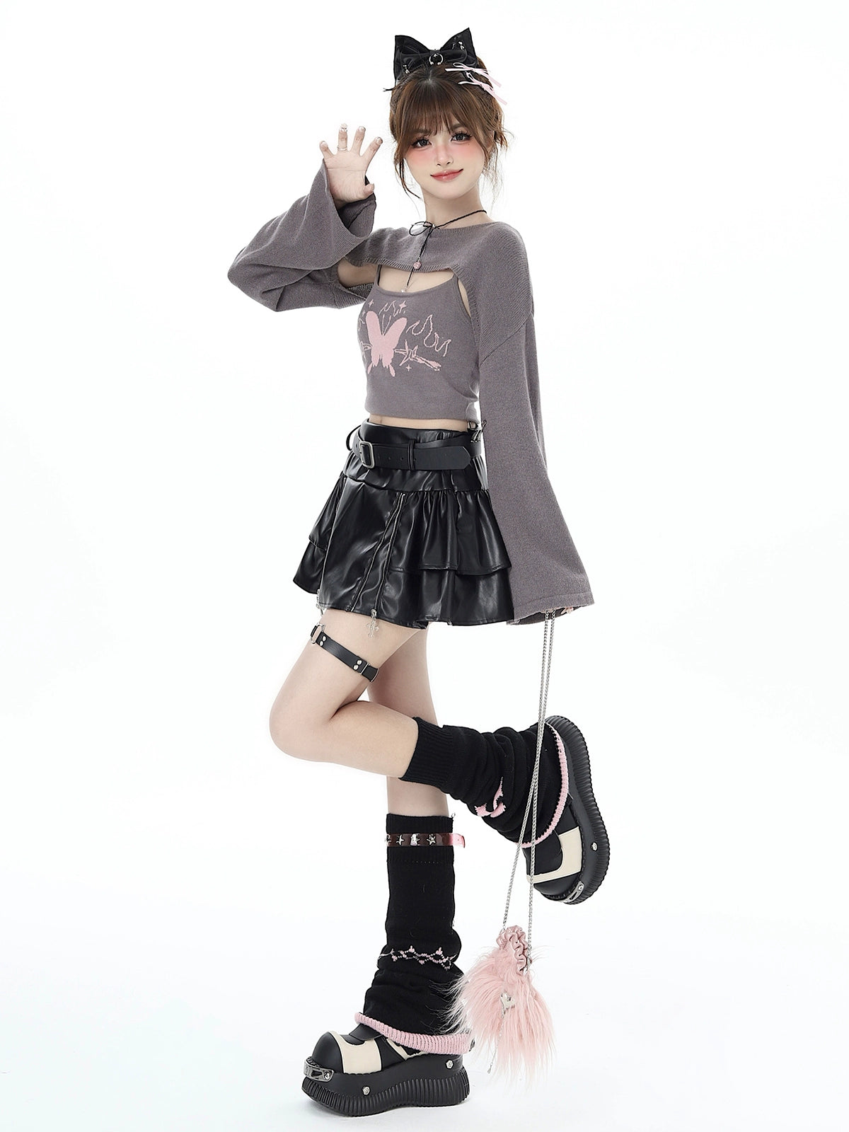 CrazyGirl Kawaii Pure Lust Two-Piece Knitted Top Long Sleeves