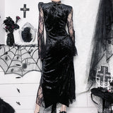 Historical Gothic Lace Stitched Cross Dress Dark Style Sexy Slim Hip Slit Long Dress