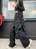 Sweet Cool Punk Black Wide-Leg Cargo Pants