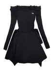 Spot C position little black dress French one-shoulder dress birthday dress waist cinched black high-end temperament skirt